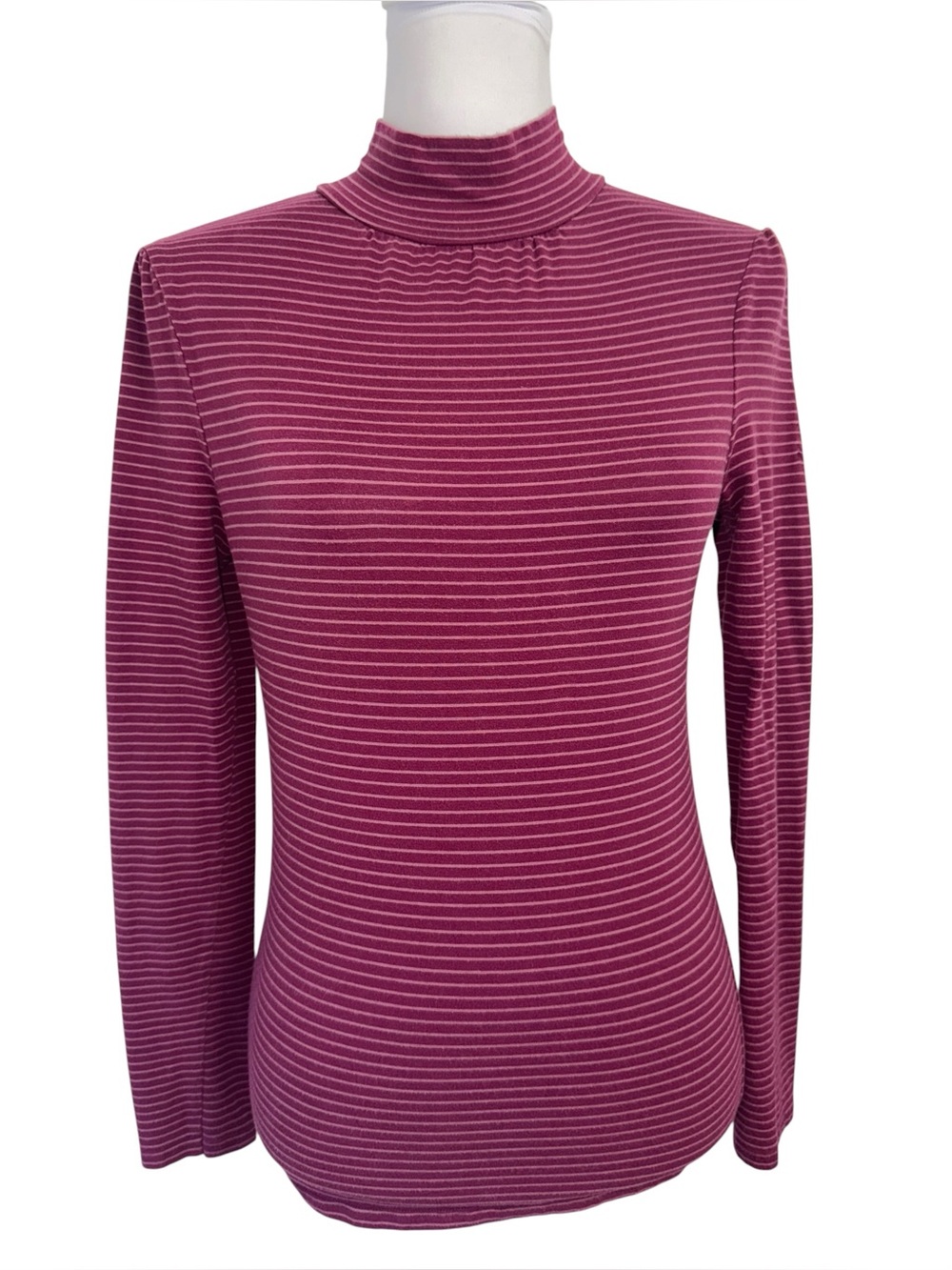 VTG Betty Blue Medium Pink Striped Mock Neck Keyhole Back Long Sleeve Top